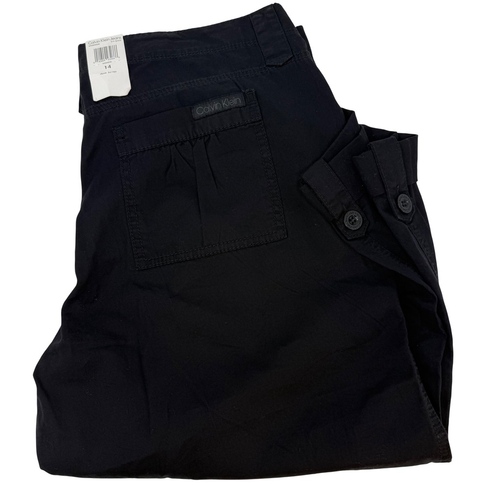 Calvin Klein Jeans Womens Size 14 Black Cotton Capri Cropped Utility Pants NEW